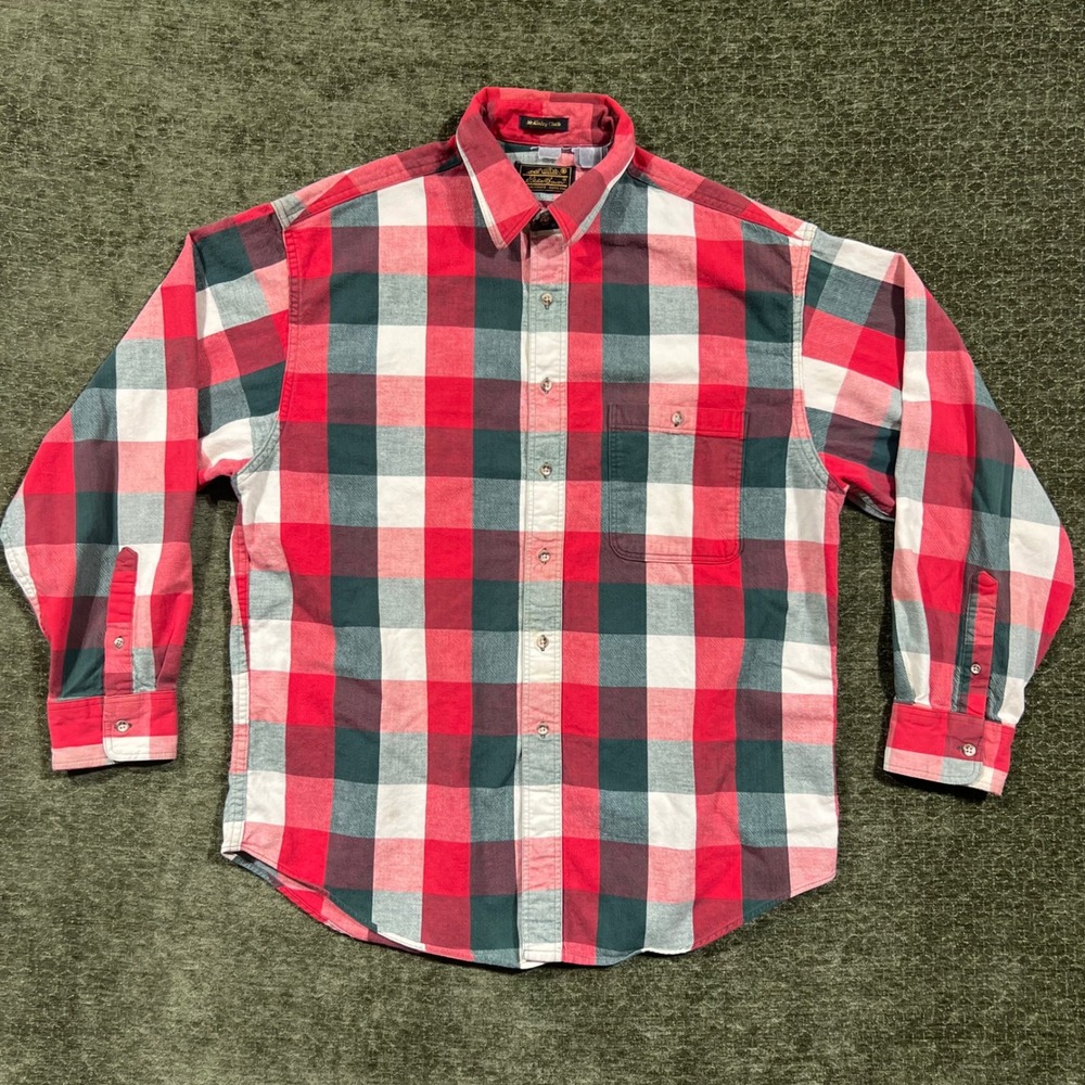 Eddie Bauer Button Front Shirt Mens Large Red Plaid Vintage McKinley Flannel
